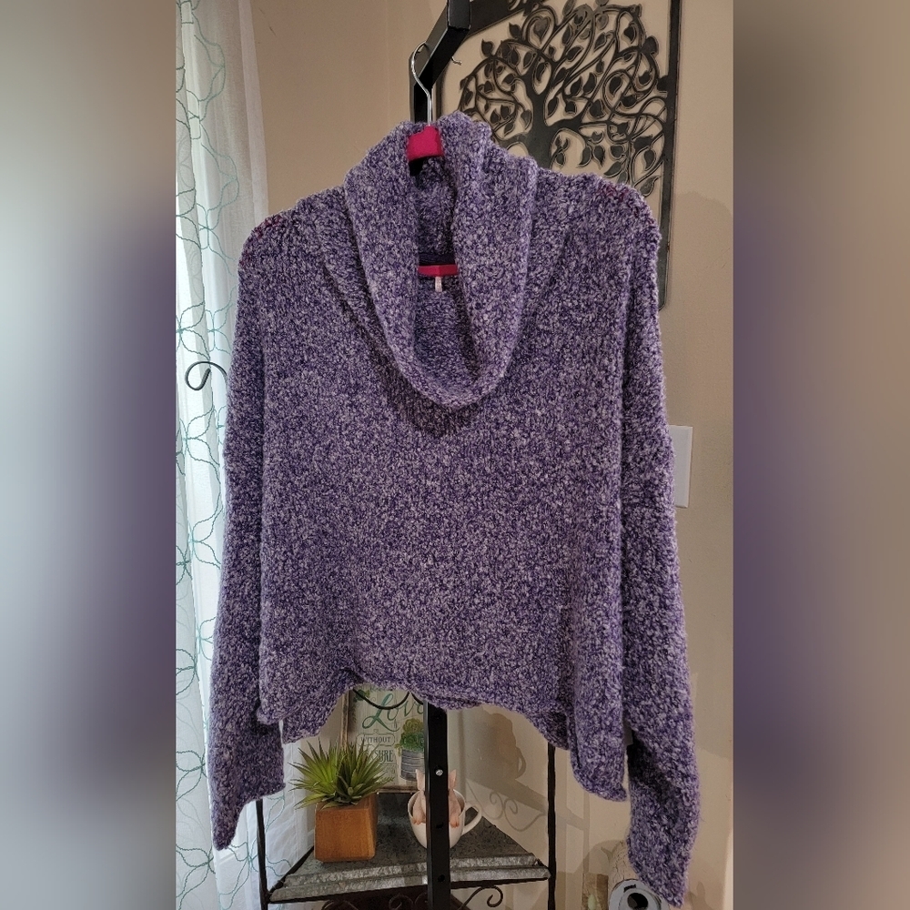 Free People Purple BFF Cowl Neck Sweater Women's Size Large - Picture 4 of 9